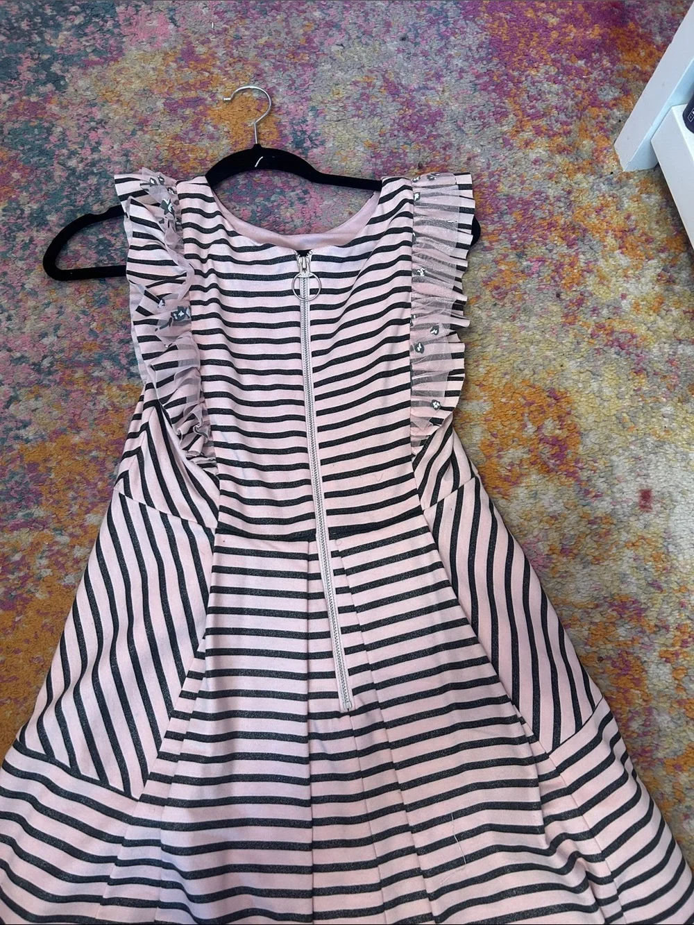 Zoe Ltd Pink and Black Striped Ruffle-Sleeve Dress